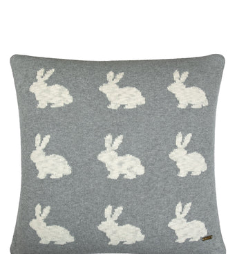 Pomme Cotton Knitted Decorative Cushion Cover Grey Ivory Rabbit Pattern