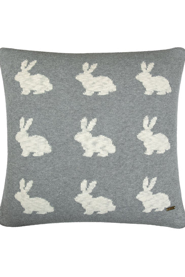 Pomme Cotton Knitted Decorative Cushion Cover Grey Ivory Rabbit Pattern