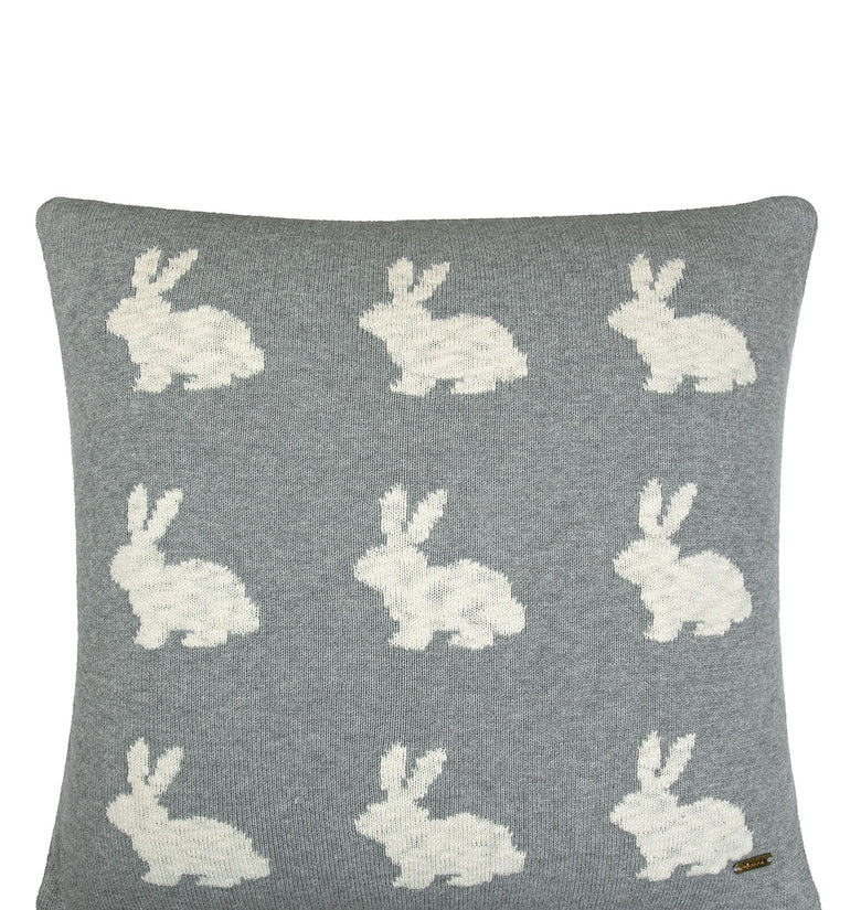 Pomme Cotton Knitted Decorative Cushion Cover Grey Ivory Rabbit Pattern