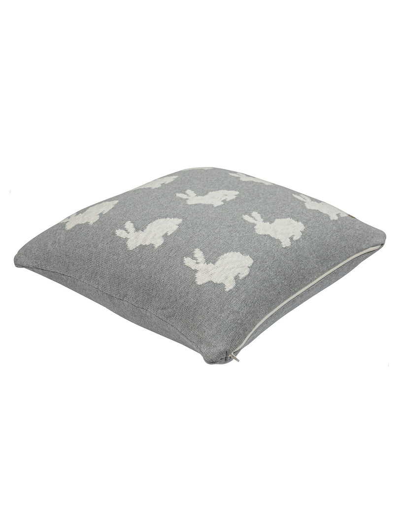 Pomme Cotton Knitted Decorative Cushion Cover Grey Ivory Rabbit Pattern