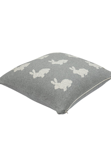 Pomme Cotton Knitted Decorative Cushion Cover Grey Ivory Rabbit Pattern