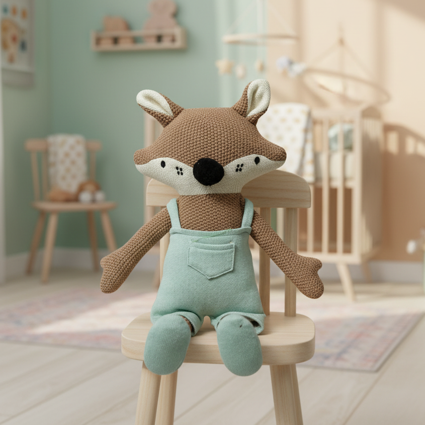 Pomme Cotton Knitted Fox in Dungaree