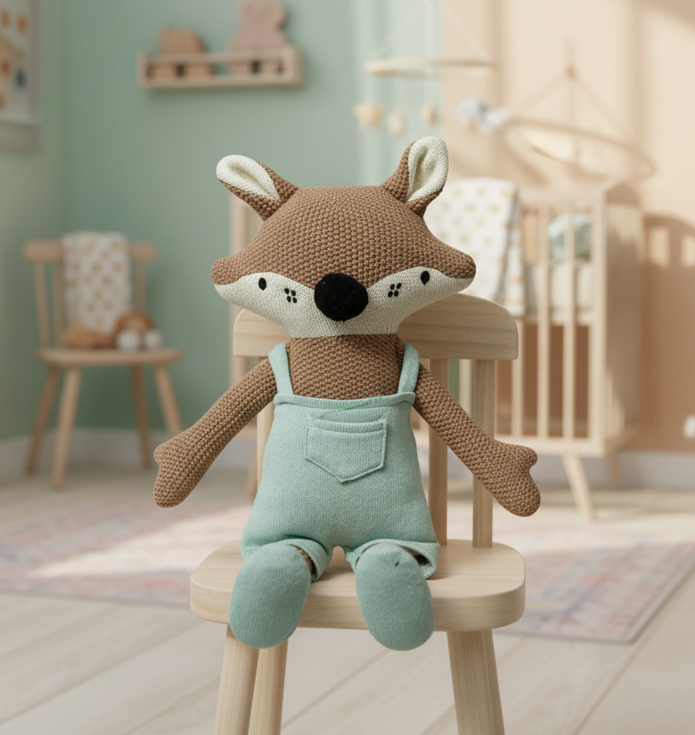 Pomme Cotton Knitted Fox in Dungaree