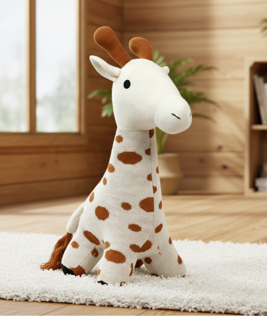 Soft Cotton Knitted Ivory Giraffe