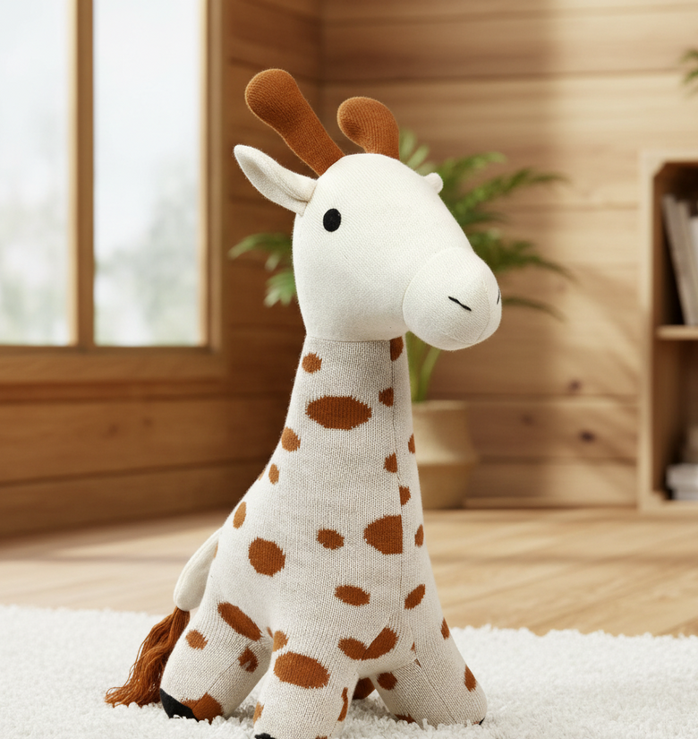 Soft Cotton Knitted Ivory Giraffe
