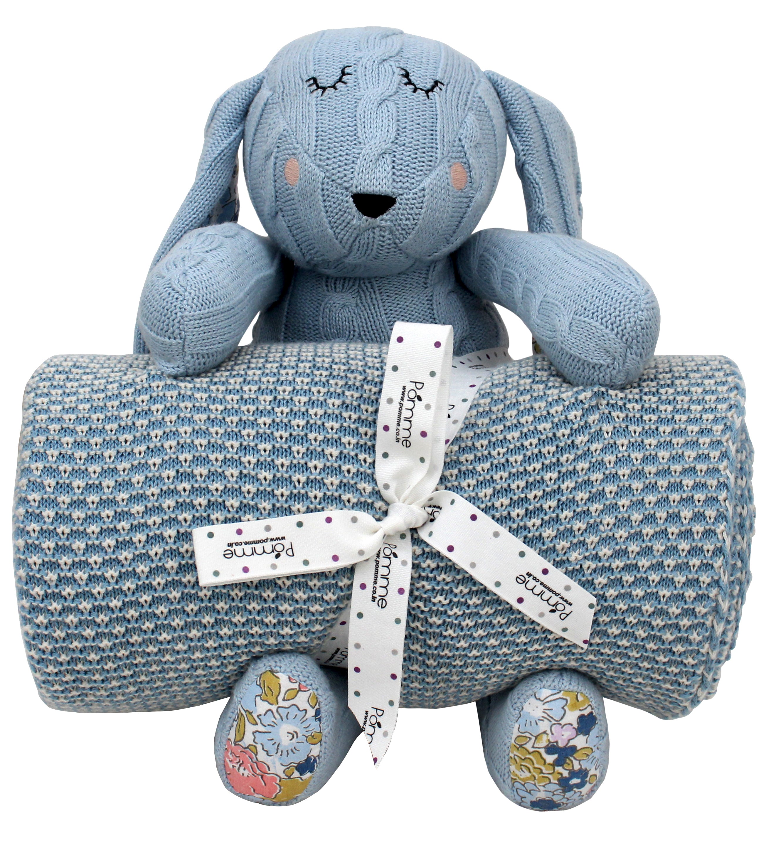 Pomme Cotton Knitted Bunny Gift Set Mineral Blue