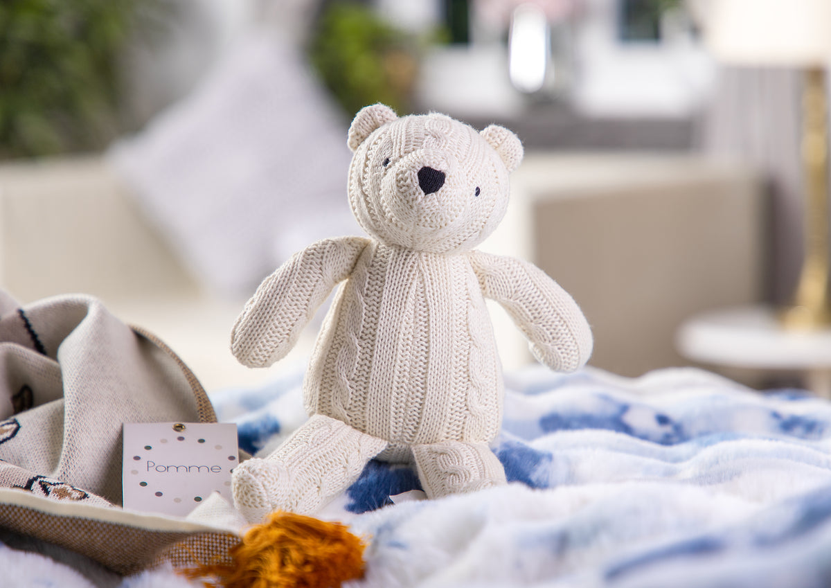 Pomme Cotton Knitted Teddy Bear Gift Basket Set
