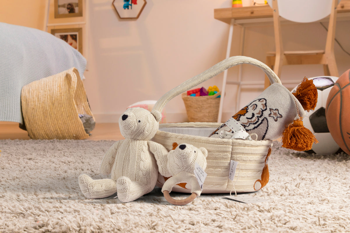 Pomme Cotton Knitted Teddy Bear Gift Basket Set