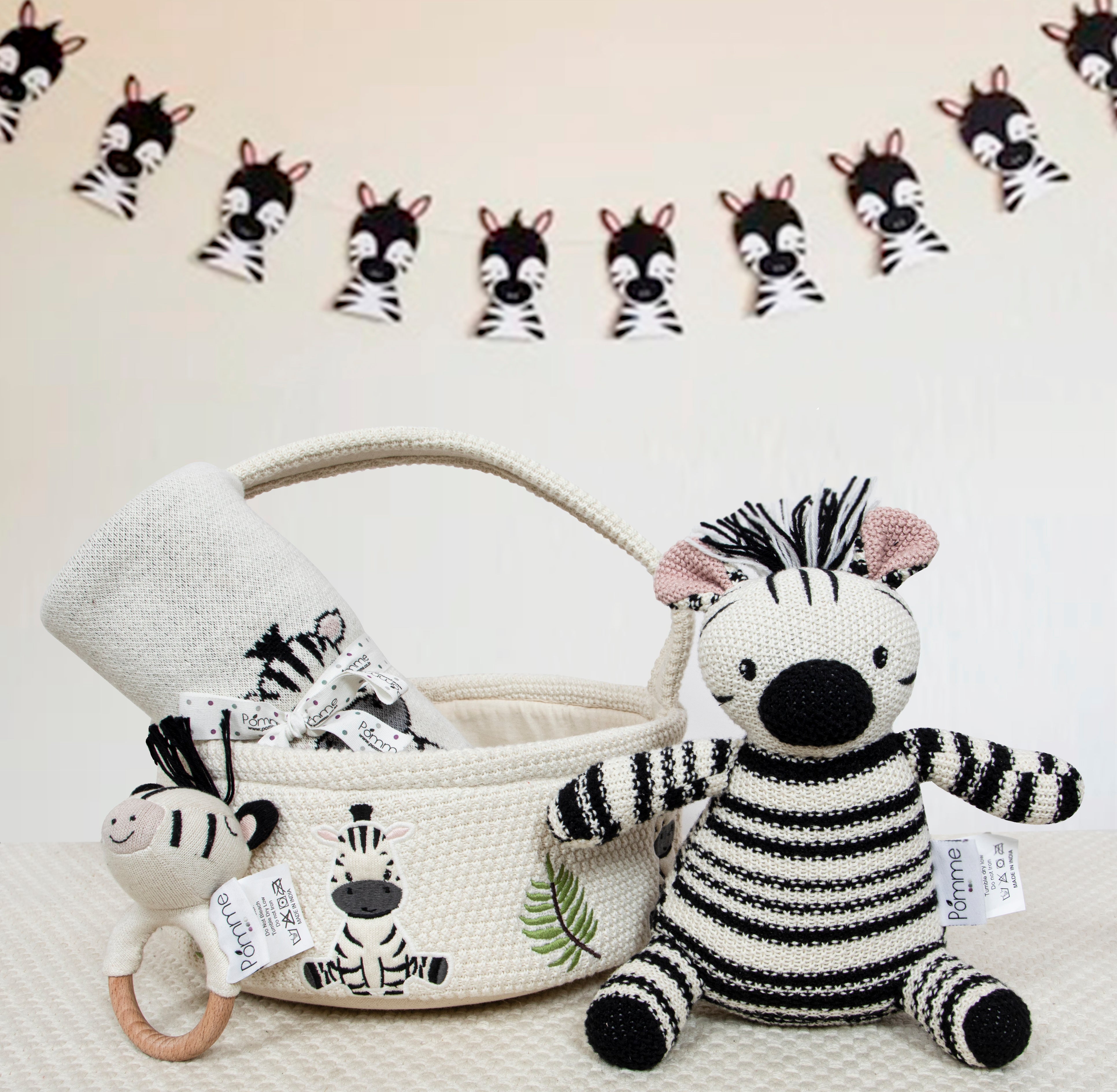 Knitted Zebra  Gift Set Ivory Black Pink