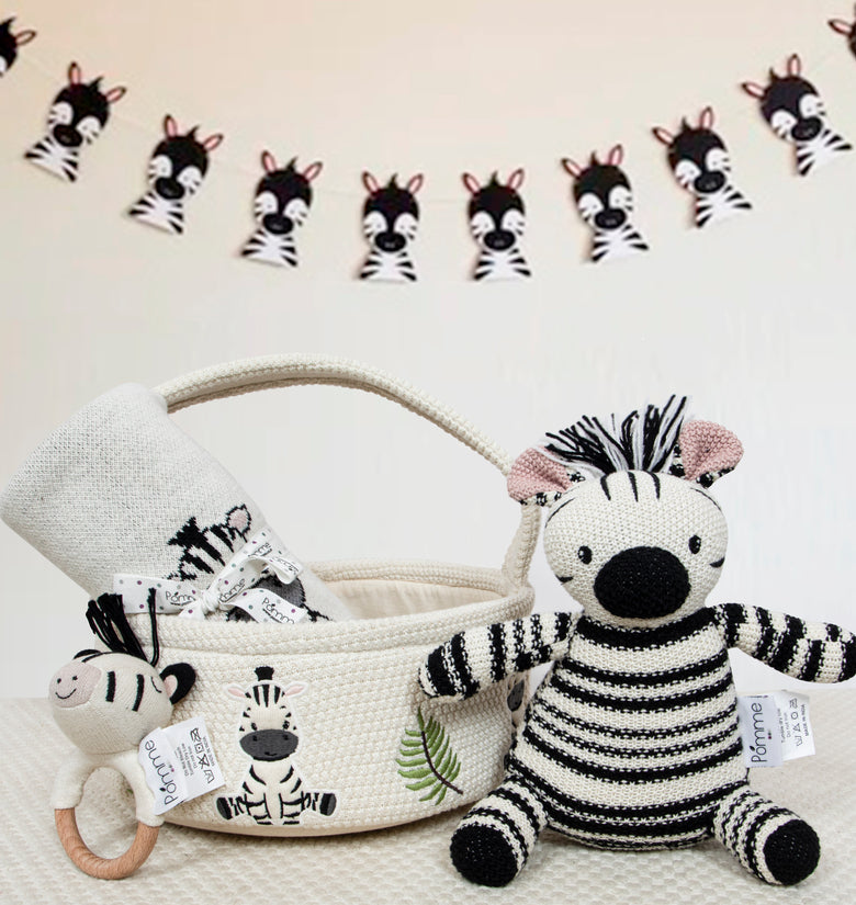 Knitted Zebra  Gift Set Ivory Black Pink