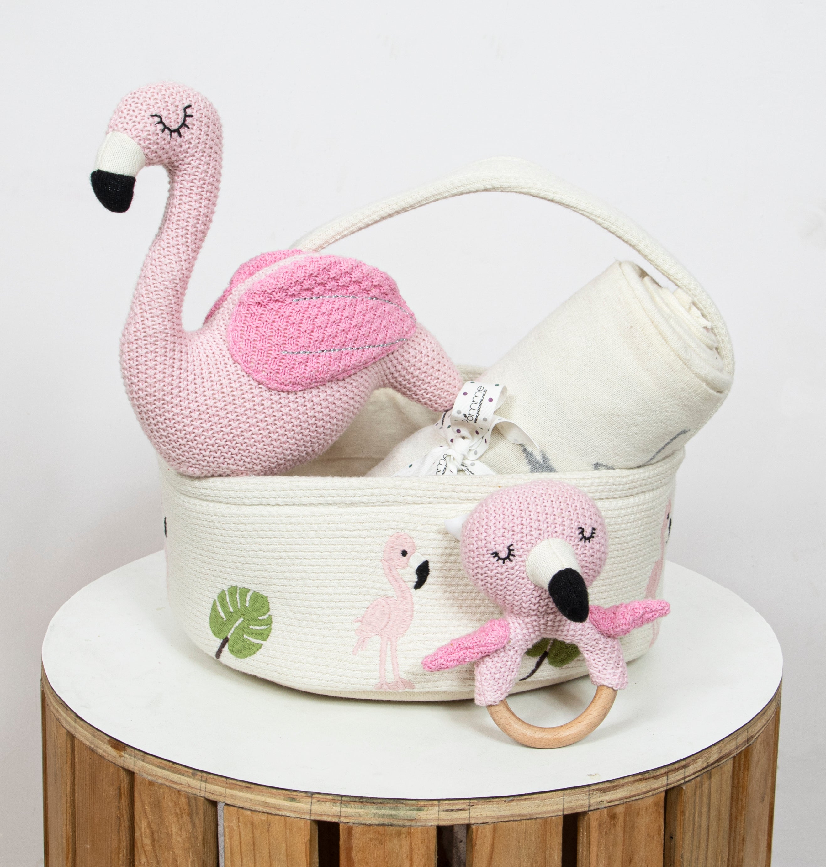 Knitted Flamingo  Gift Set Ivory Black Green Vert Pink