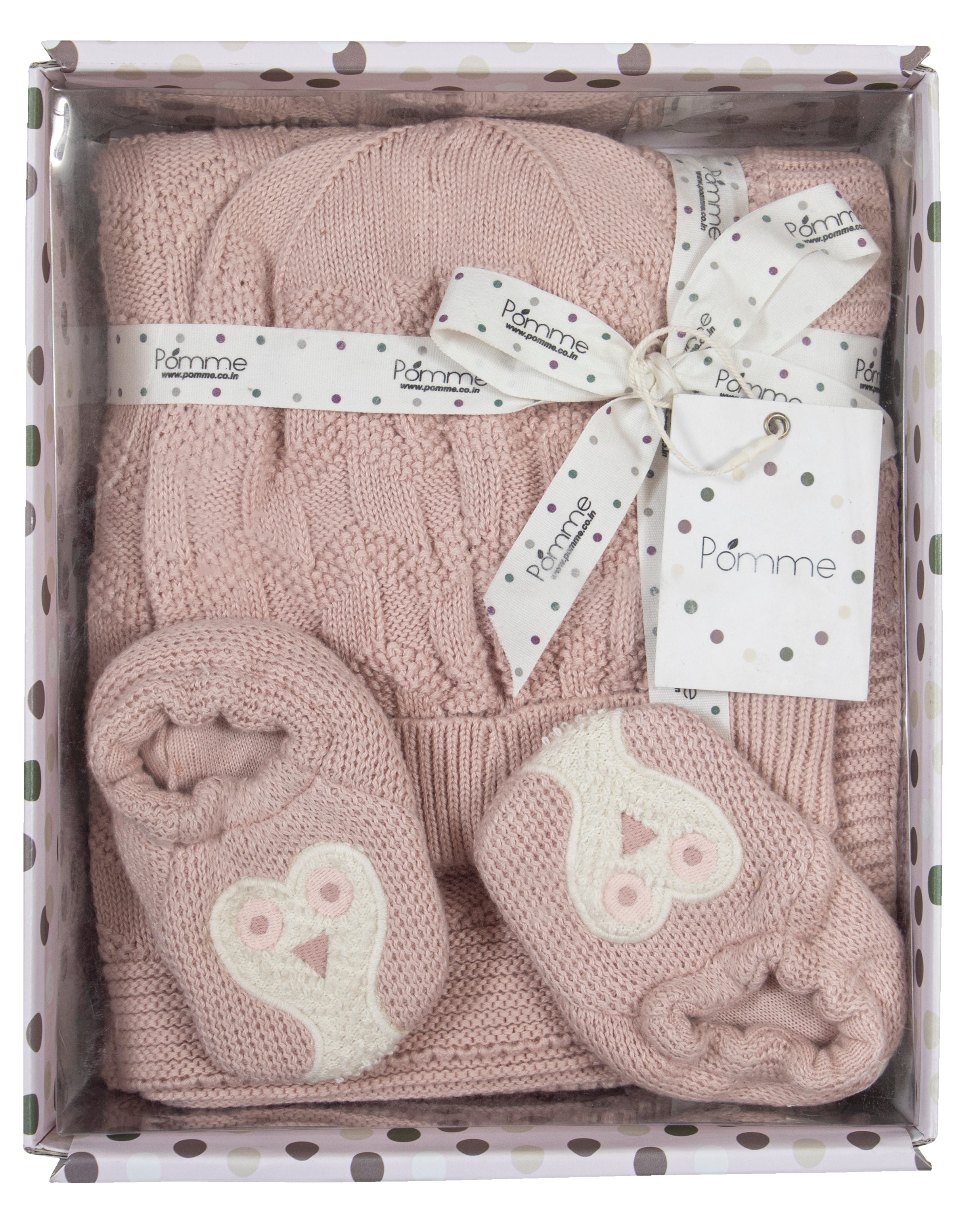 Pomme Cotton Knitted Baby Owl Gift Set (Pink)