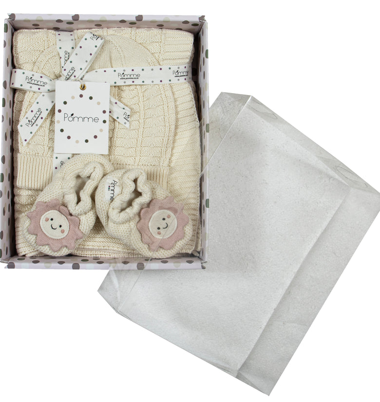 Knitted Baby Gift Set Ivory Pink Mel