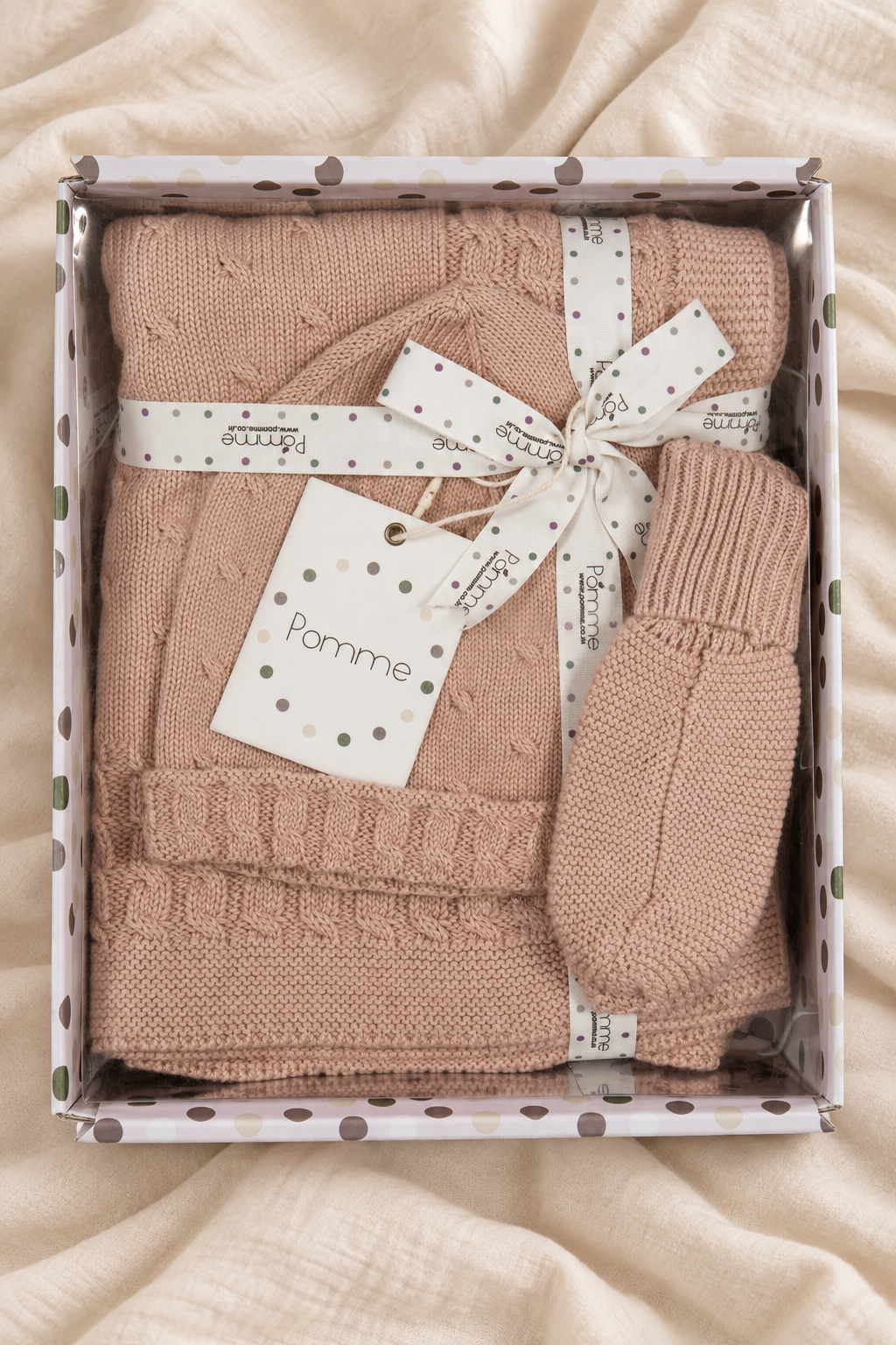 Pomme Cotton Knitted Baby Gift Set (Vert Pink)