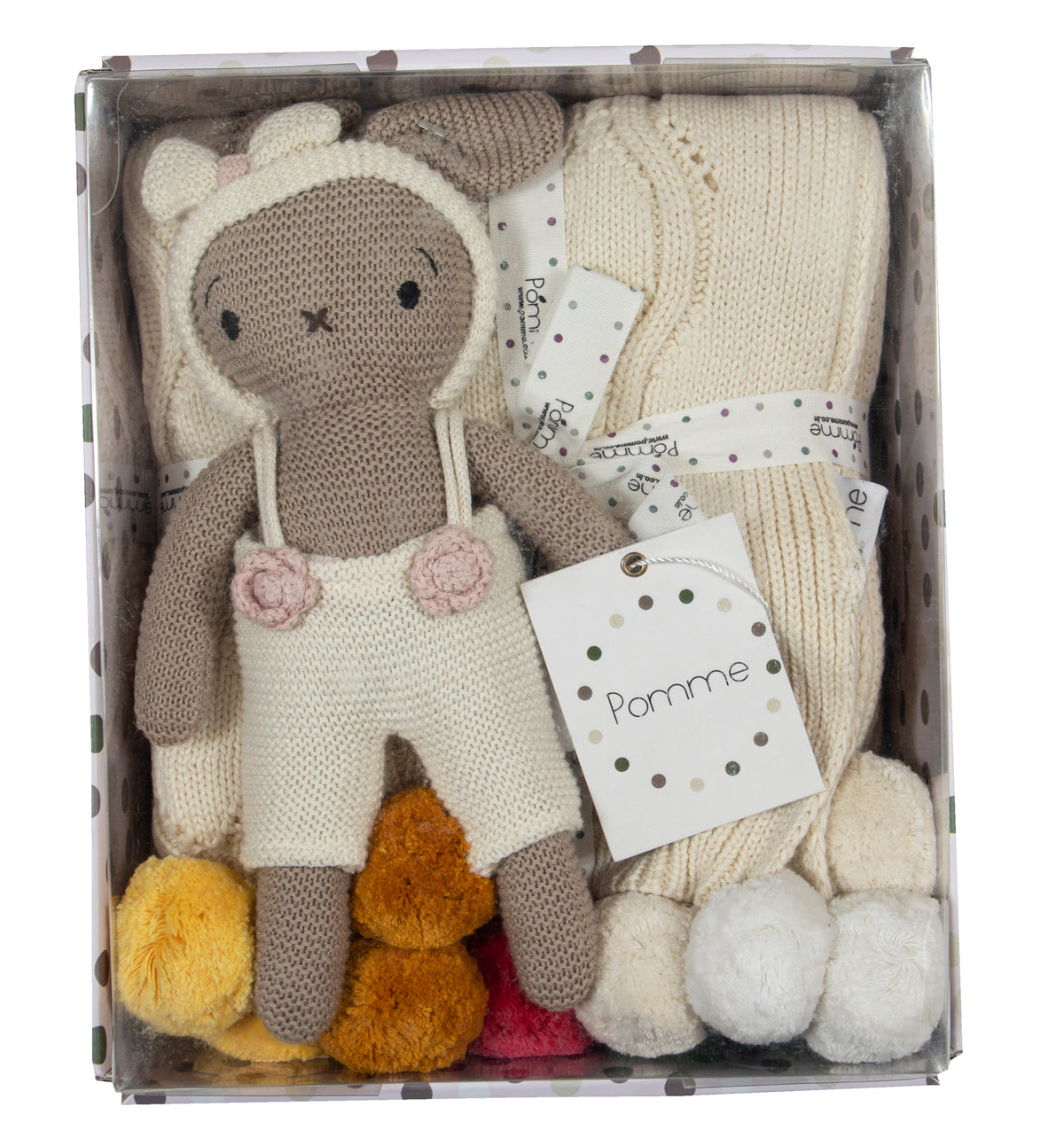 Pomme Cotton Knitted Baby Bunny Gift Set (Ivory, Beige)