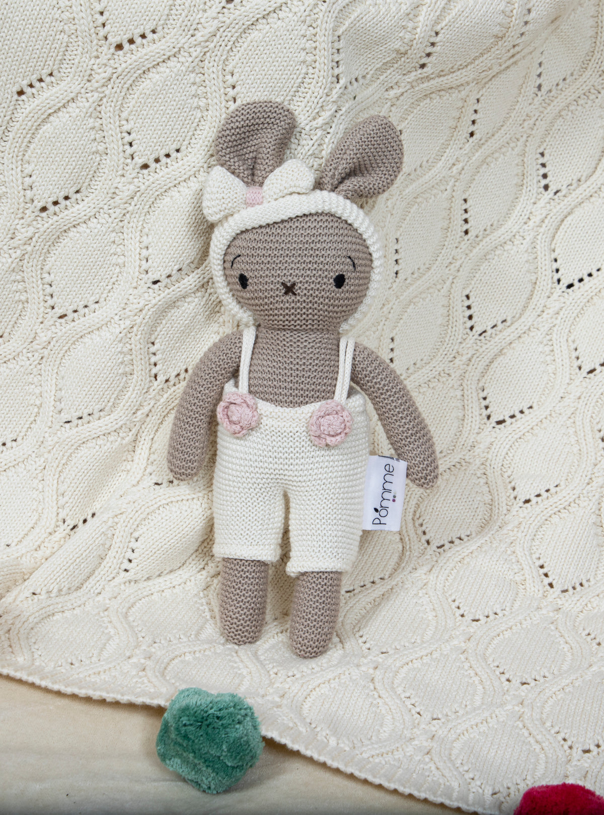 Pomme Cotton Knitted Baby Bunny Gift Set (Ivory, Beige)