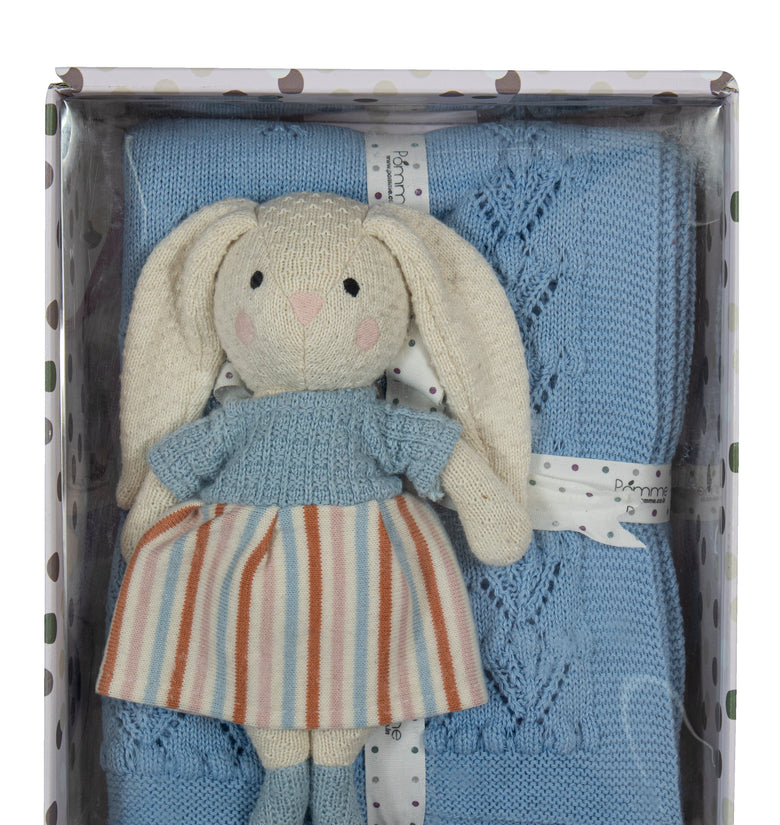 Knitted Baby Gift Set Ivory Mineral Blue