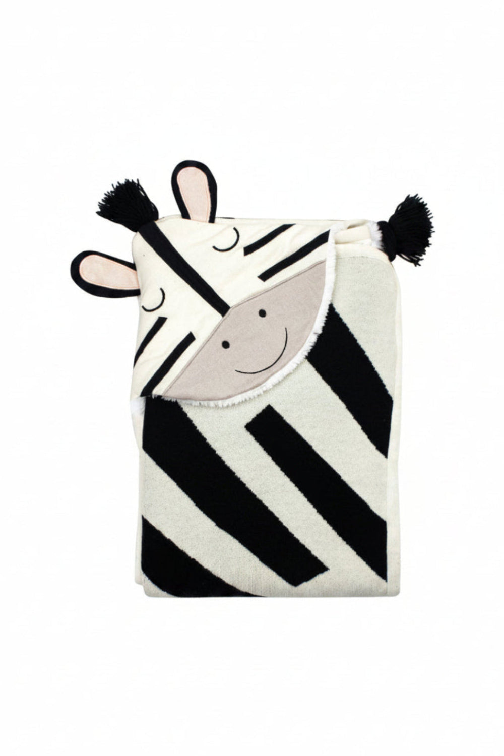 Pomme Cotton Knitted Zebra Hooded Blanket