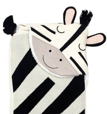 Knitted Hooded Blanket Zebra Design with Sherpa Inside