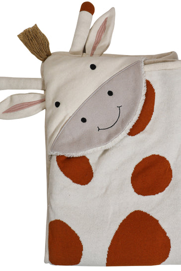 Kids Hooded Blanket With Giraffe Pattern