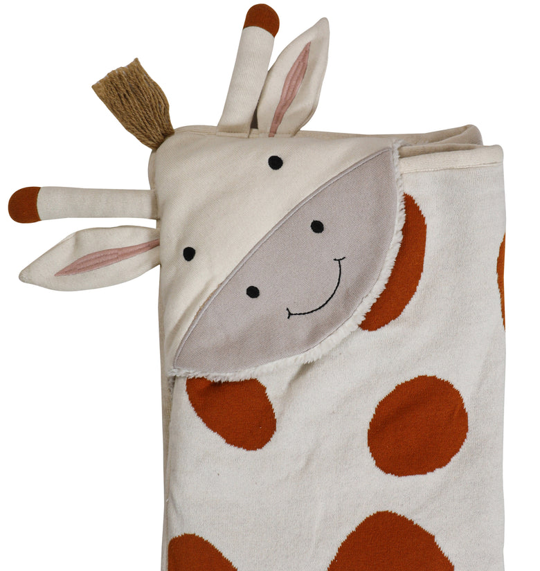Kids Hooded Blanket With Giraffe Pattern