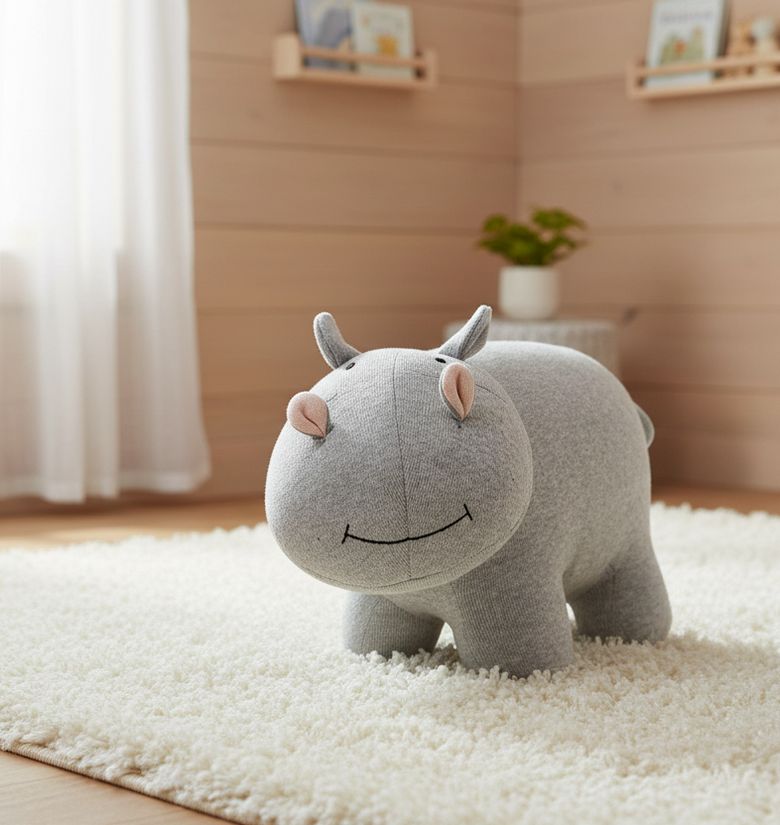 Pomme Soft Knitted Classic Hippo (Grey Melange)