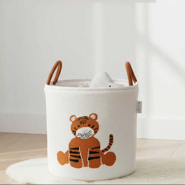Pomme Cotton Knitted Playful Tiger Storage Basket