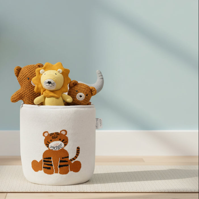 Pomme Cotton Knitted Playful Tiger Storage Basket