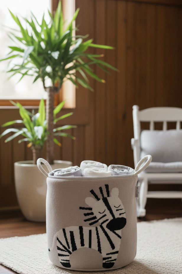 Pomme Cotton Knitted Shy Zebra Storage Basket