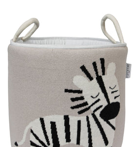 Knitted Storage Basket With Zebra Pattern