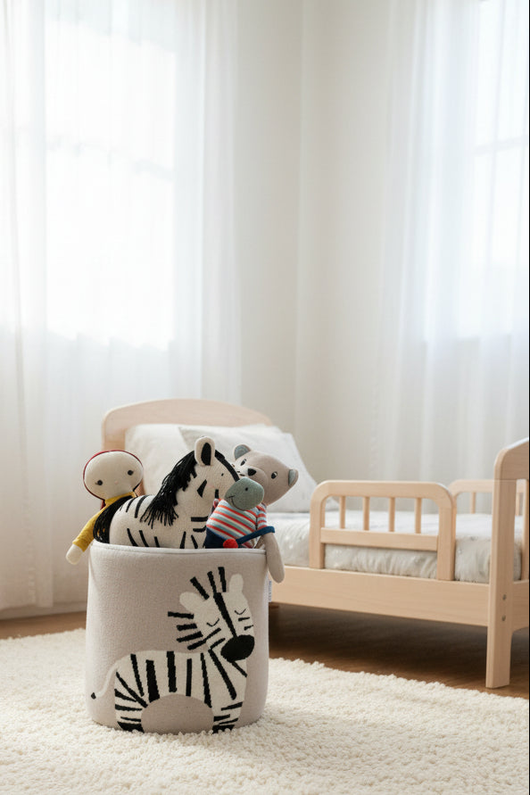 Pomme Cotton Knitted Shy Zebra Storage Basket