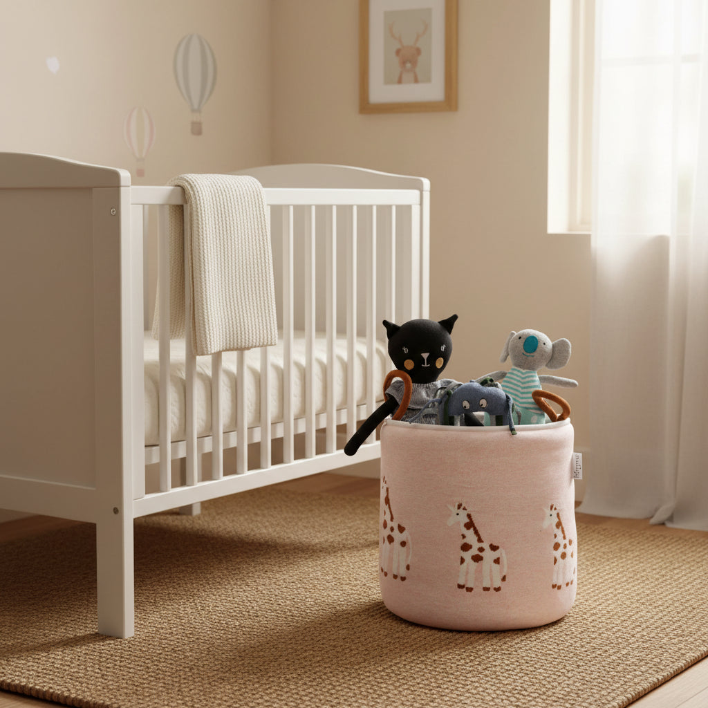 Pomme Cotton Knitted Baby Giraffe Storage Basket (Soft Pink)