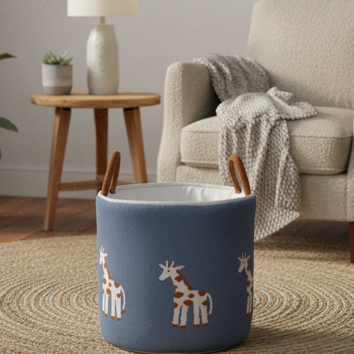 Pomme Cotton Knitted Baby Giraffe Storage Basket (Soft Blue)