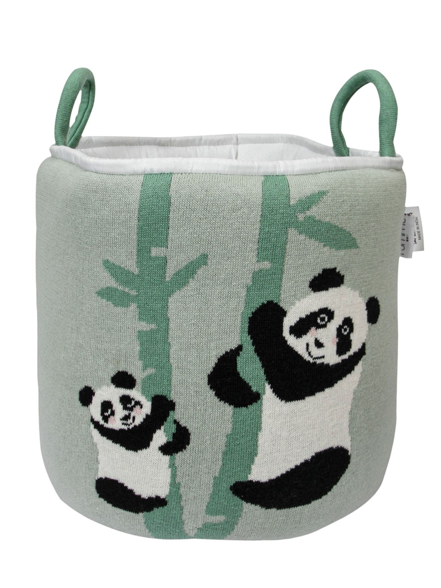 Knitted Storage Basket With Panda Pattern