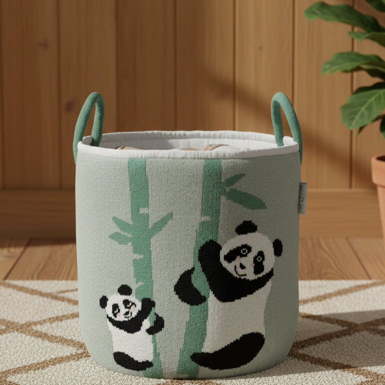 Pomme Cotton Knitted Playful Panda Storage Basket