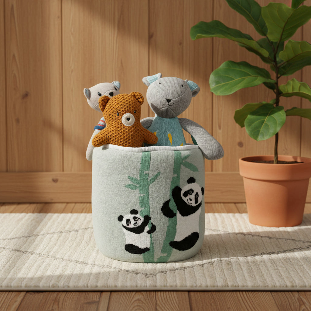 Pomme Cotton Knitted Playful Panda Storage Basket