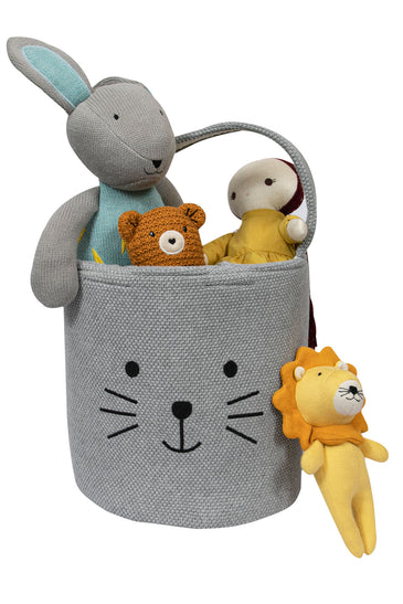 Knitted Storage Basket With Rabbit Pattern