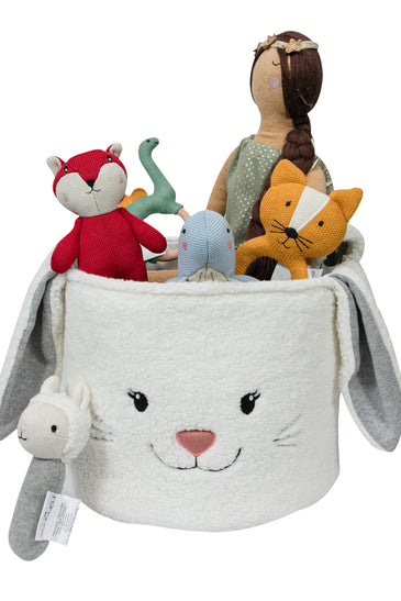 Knitted Storage Basket With Rabbit Pattern