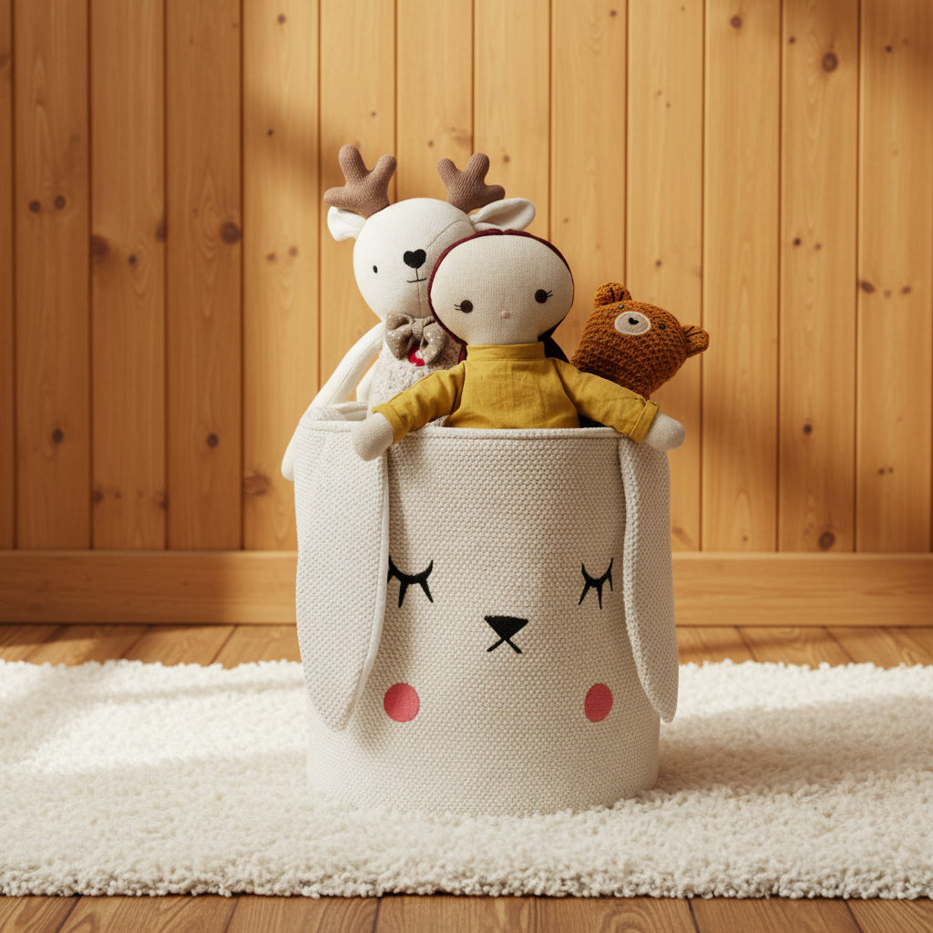 Pomme Cotton Knitted Shy Bunny Storage Basket