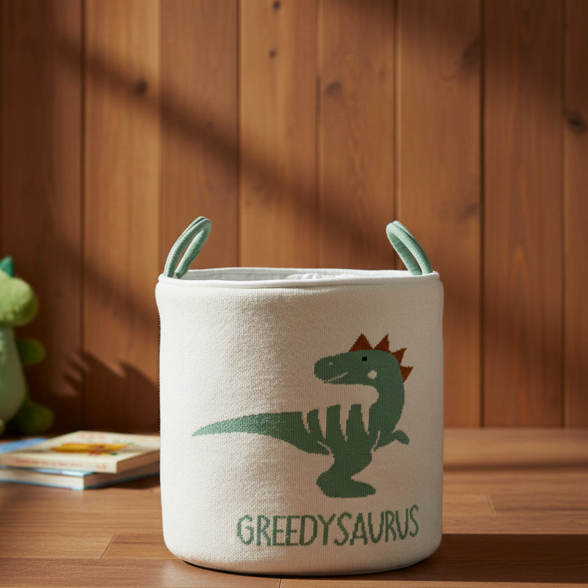 Knitted Greedysaurus Dino themed Storage Basket