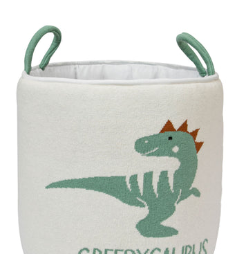 Knitted Storage Basket With Dino Pattern
