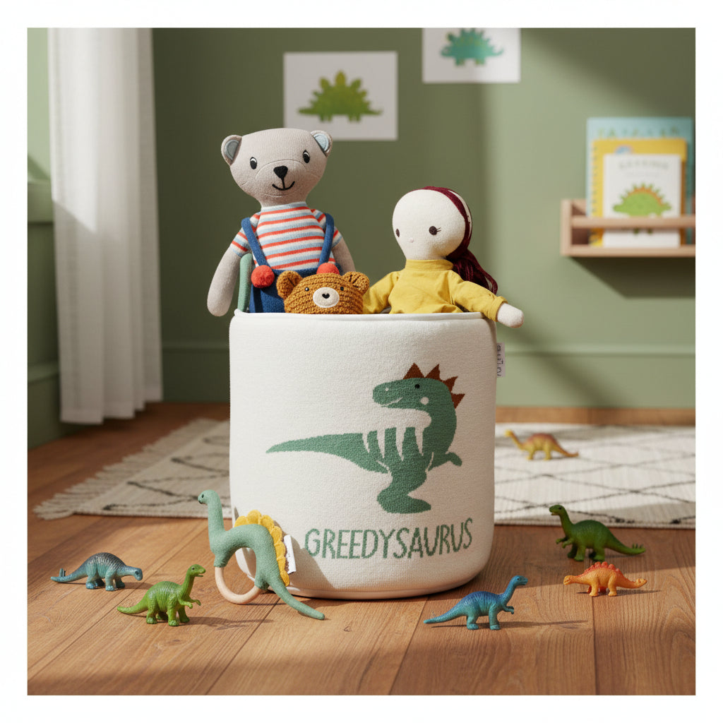 Knitted Greedysaurus Dino themed Storage Basket