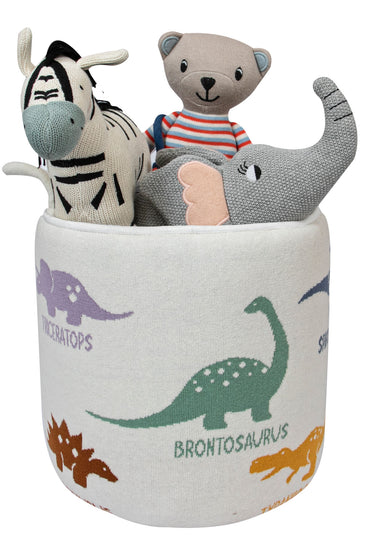 Knitted Storage Basket With Dino Pattern