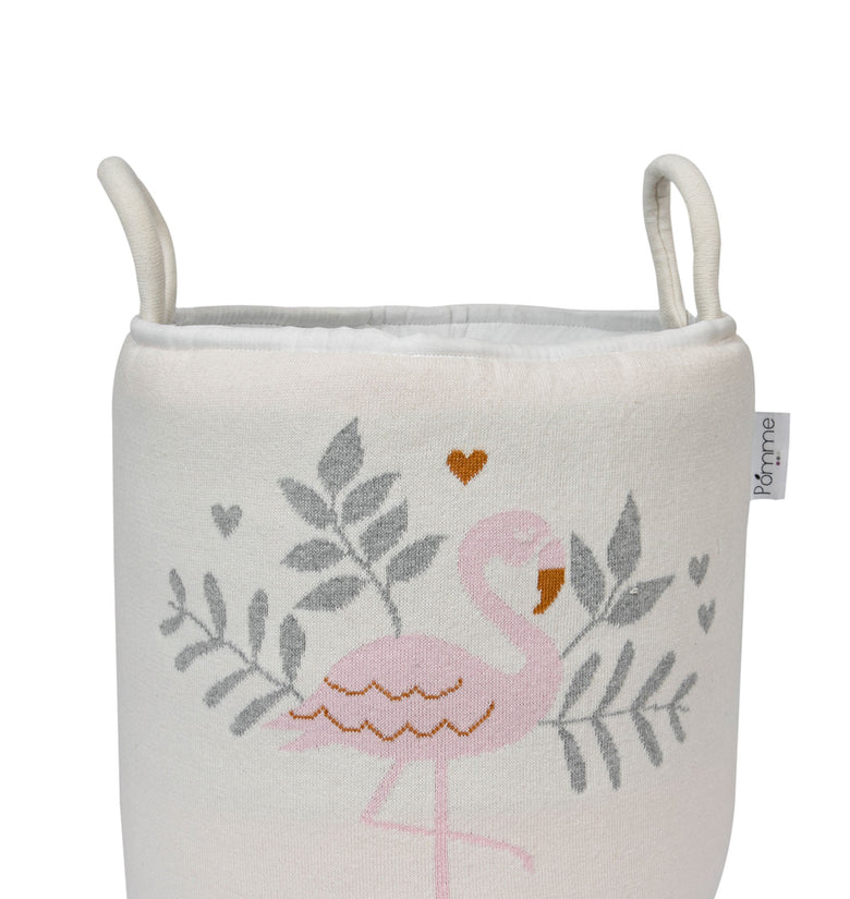 Knitted Storage Basket With Flamingo pattern