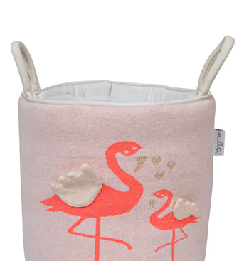 Knitted Storage Basket With Flamingo Pattern