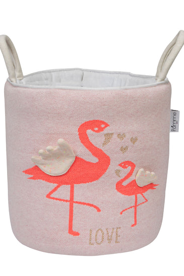 Knitted Storage Basket With Flamingo Pattern