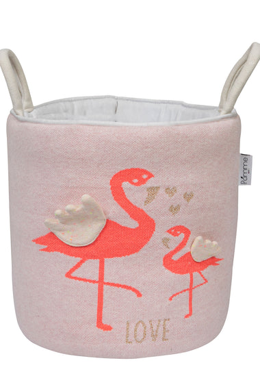Knitted Storage Basket With Flamingo Pattern