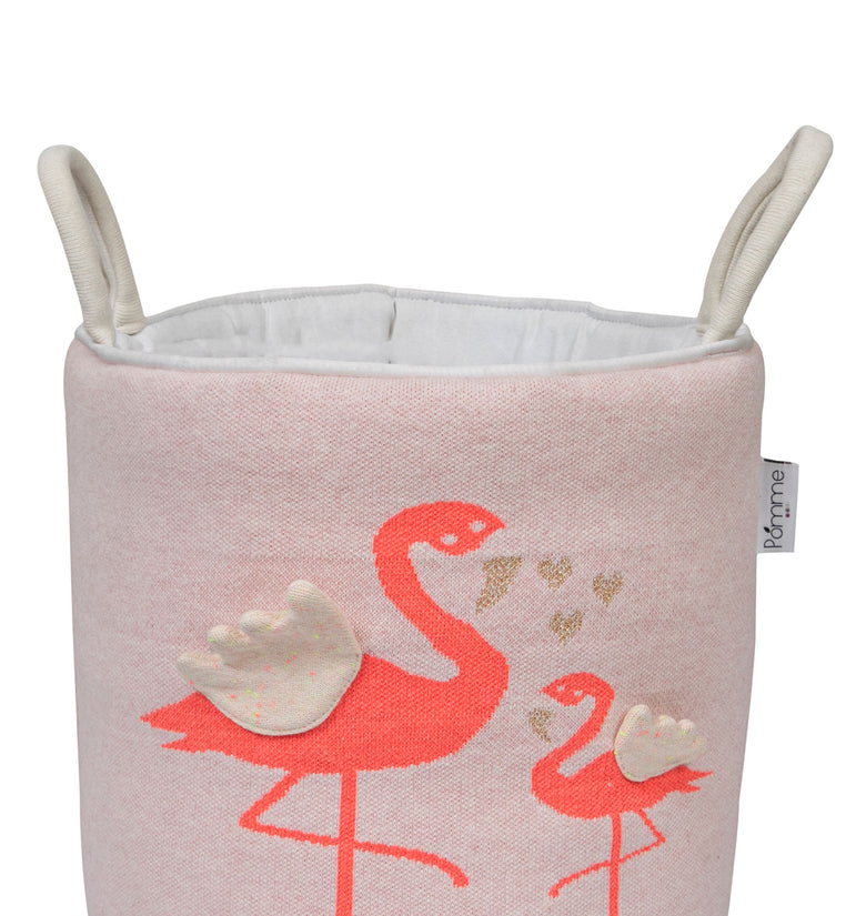 Knitted Storage Basket With Flamingo Pattern