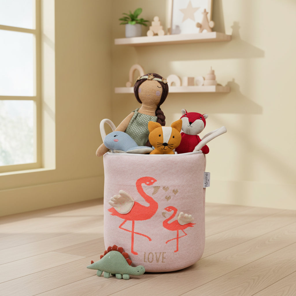 Pomme Cotton Knitted Winged Flamingo Storage Basket