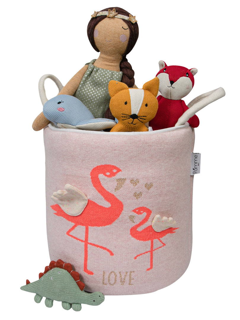 Knitted Storage Basket With Flamingo Pattern
